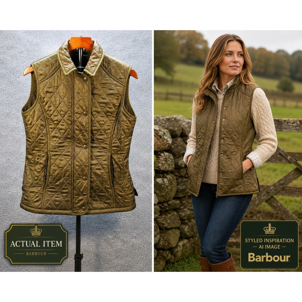 Barbour Quilted Gilet Women Olive Green Vest US 6 Excellent Country Preppy
